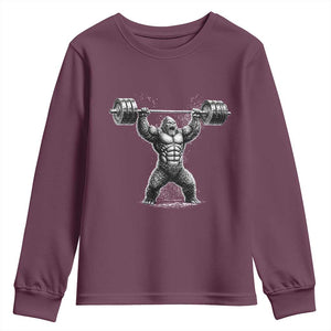 Funny Gym Bigfoot Youth Sweatshirt Weightlifting Workout TS10 Maroon Print Your Wear