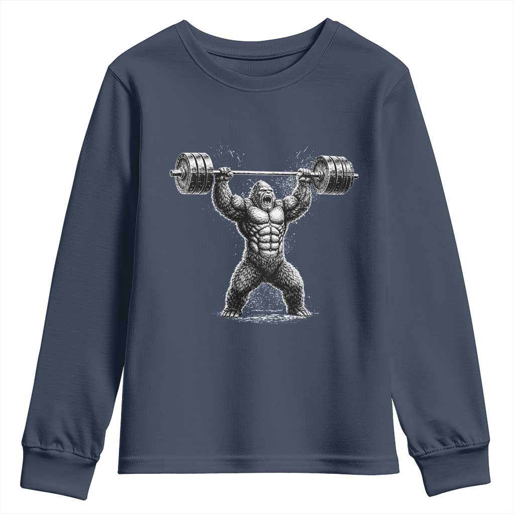 Funny Gym Bigfoot Youth Sweatshirt Weightlifting Workout TS10 Navy Print Your Wear