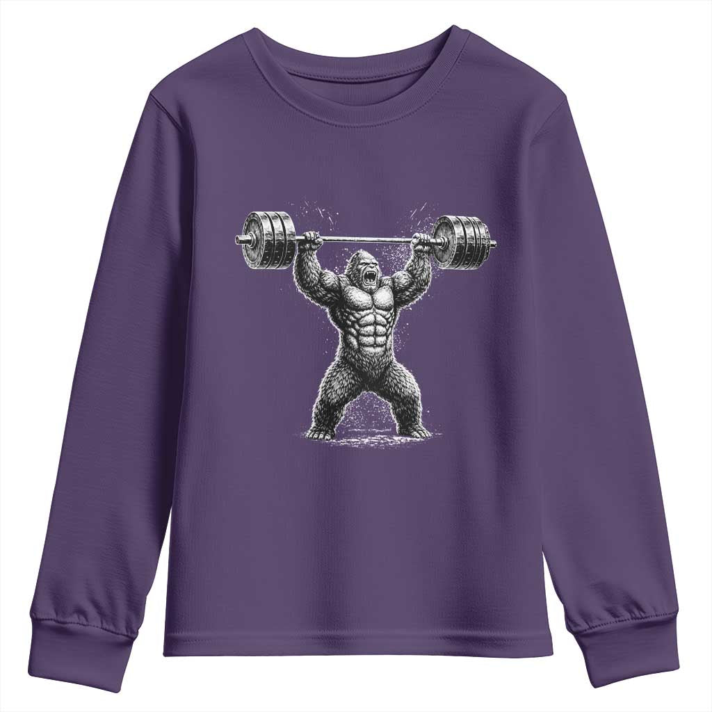 Funny Gym Bigfoot Youth Sweatshirt Weightlifting Workout TS10 Purple Print Your Wear