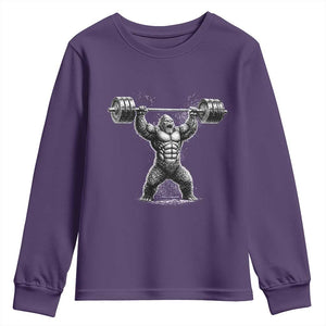 Funny Gym Bigfoot Youth Sweatshirt Weightlifting Workout TS10 Purple Print Your Wear