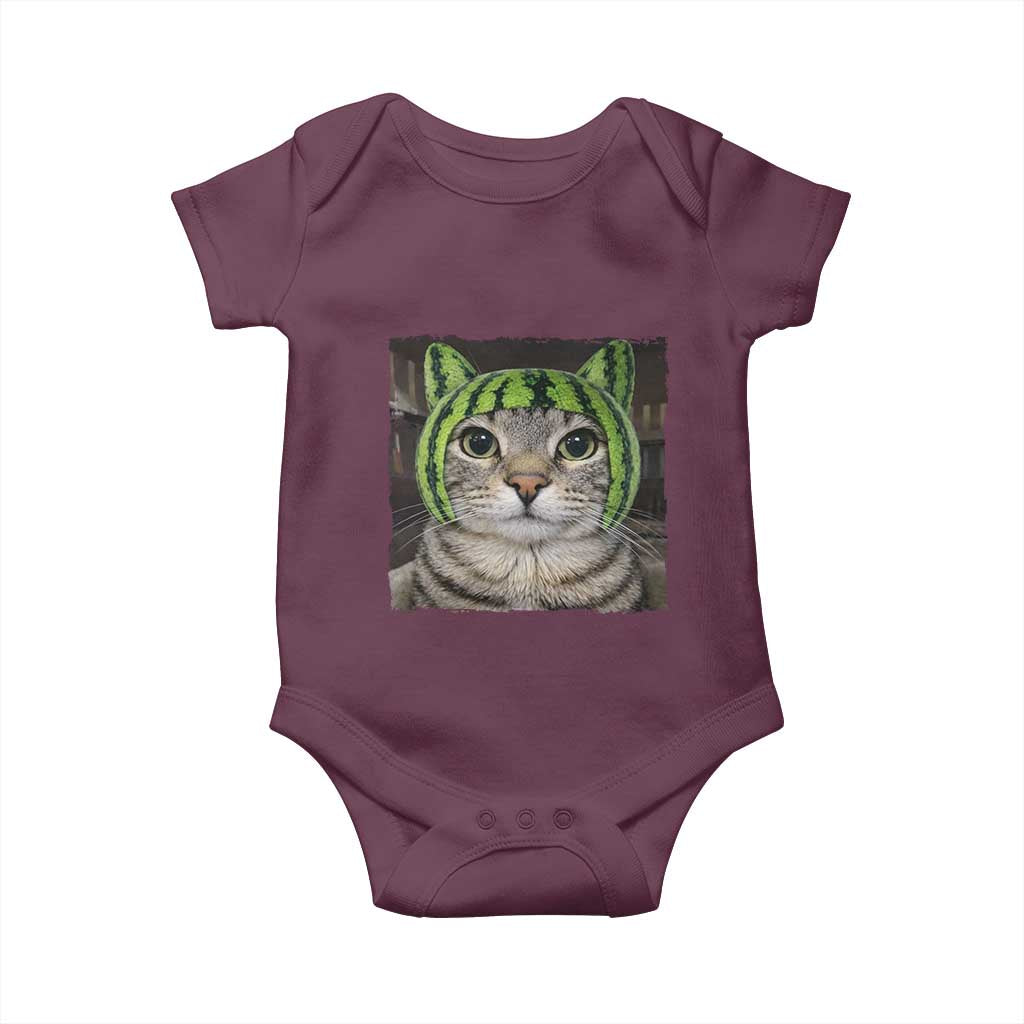 Watermelon Cat Silly Cat Meme Baby Onesie TS10 Maroon Print Your Wear