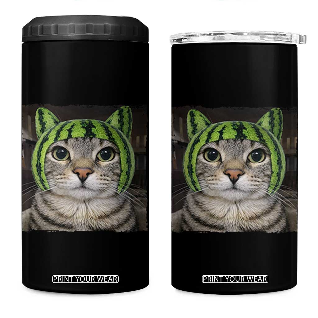 Watermelon Cat Silly Cat Meme 4 in 1 Can Cooler Tumbler TS10 One Size: 16 oz Black Print Your Wear