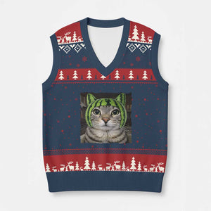 Watermelon Cat Silly Cat Meme V-Neck Knit Sweater Vest TS10 Navy Red Print Your Wear