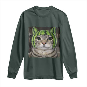 Watermelon Cat Silly Cat Meme Long Sleeve Shirt TS10 Dark Forest Green Print Your Wear