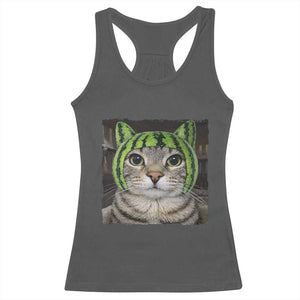 Watermelon Cat Silly Cat Meme Racerback Tank Top TS10 Dark Heather Print Your Wear
