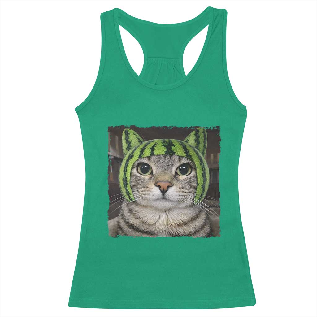 Watermelon Cat Silly Cat Meme Racerback Tank Top TS10 Irish Green Print Your Wear