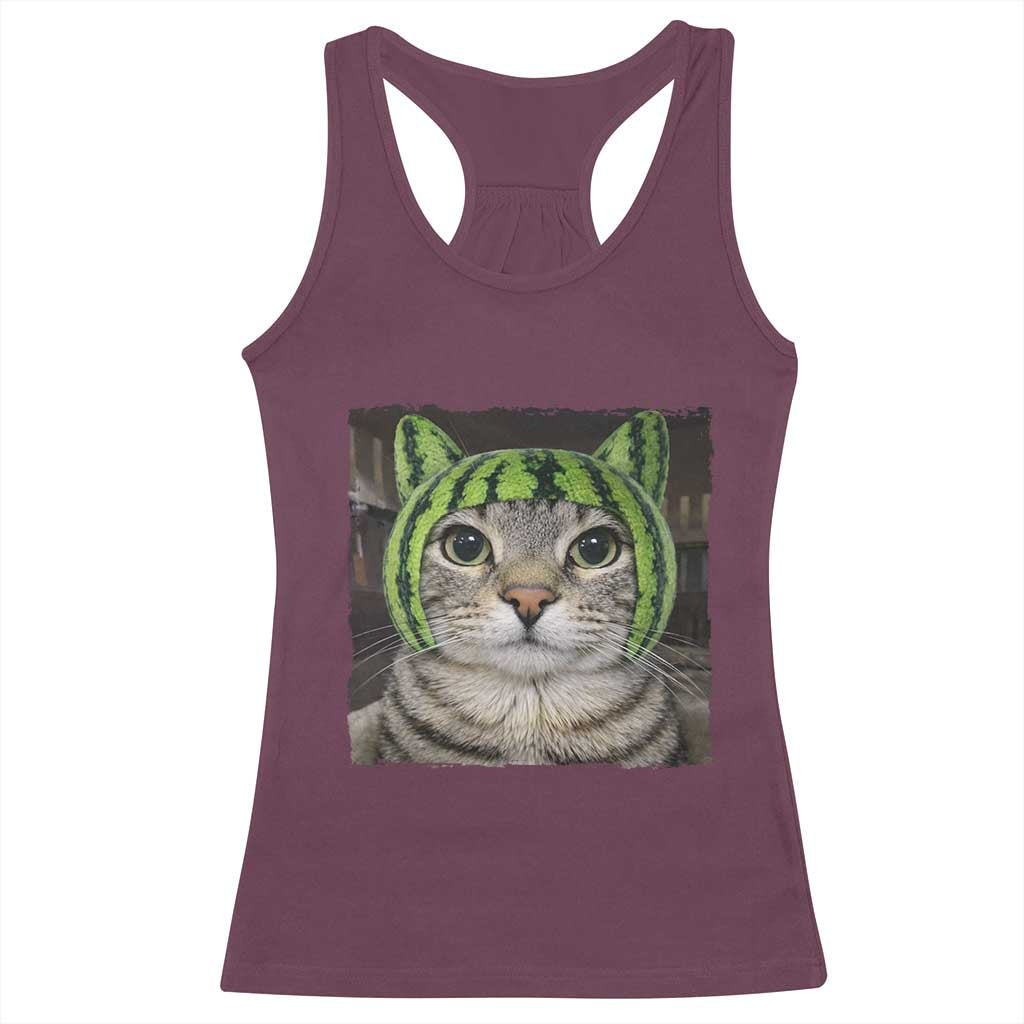 Watermelon Cat Silly Cat Meme Racerback Tank Top TS10 Maroon Print Your Wear
