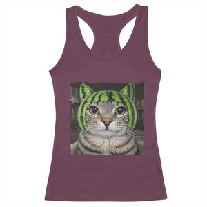Watermelon Cat Silly Cat Meme Racerback Tank Top TS10 Maroon Print Your Wear