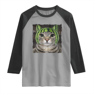 Watermelon Cat Silly Cat Meme Raglan Shirt TS10 Sport Gray Black Print Your Wear