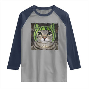 Watermelon Cat Silly Cat Meme Raglan Shirt TS10 Sport Gray Navy Print Your Wear
