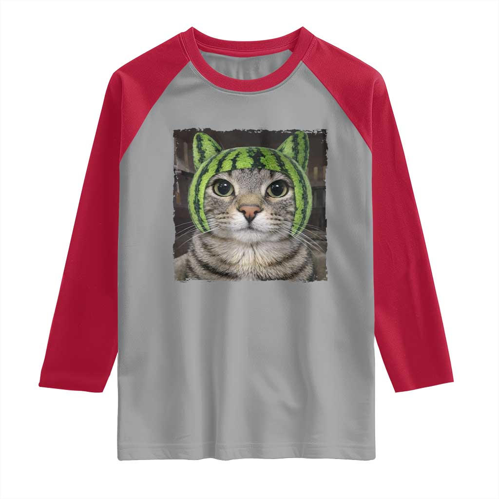 Watermelon Cat Silly Cat Meme Raglan Shirt TS10 Sport Gray Red Print Your Wear