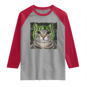 Watermelon Cat Silly Cat Meme Raglan Shirt TS10 Sport Gray Red Print Your Wear