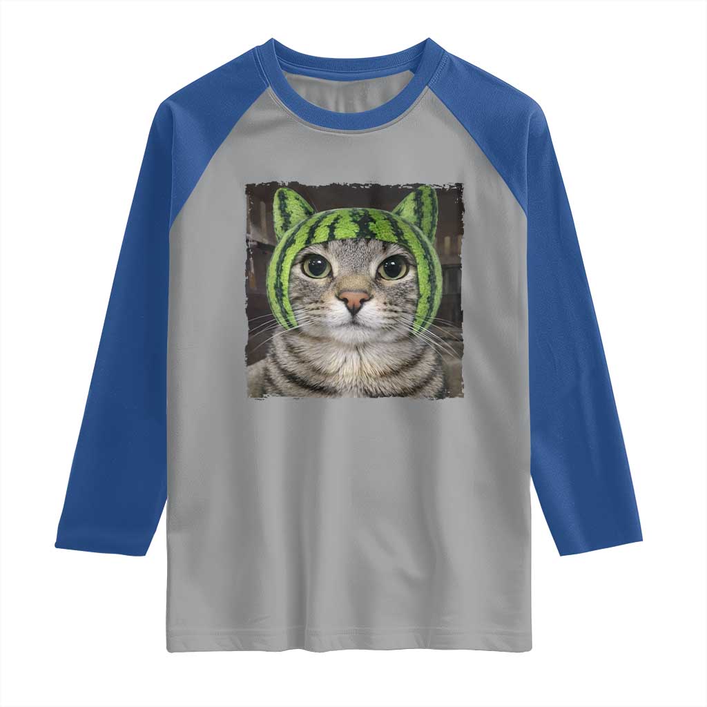 Watermelon Cat Silly Cat Meme Raglan Shirt TS10 Sport Gray Royal Print Your Wear