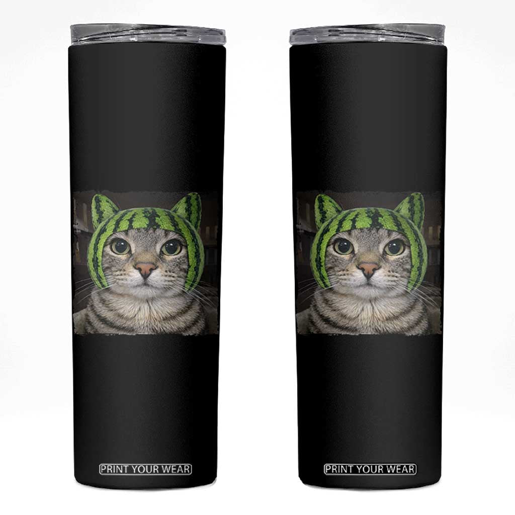 Watermelon Cat Silly Cat Meme Skinny Tumbler TS10 Black Print Your Wear
