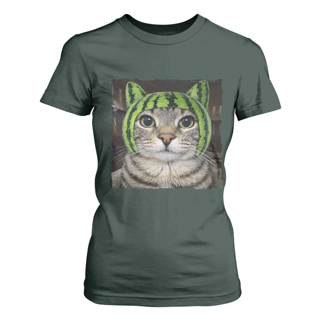 Watermelon Cat Silly Cat Meme T Shirt For Women TS10 Dark Forest Green Print Your Wear