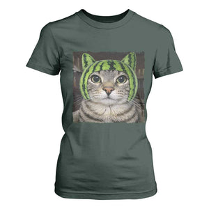 Watermelon Cat Silly Cat Meme T Shirt For Women TS10 Dark Forest Green Print Your Wear