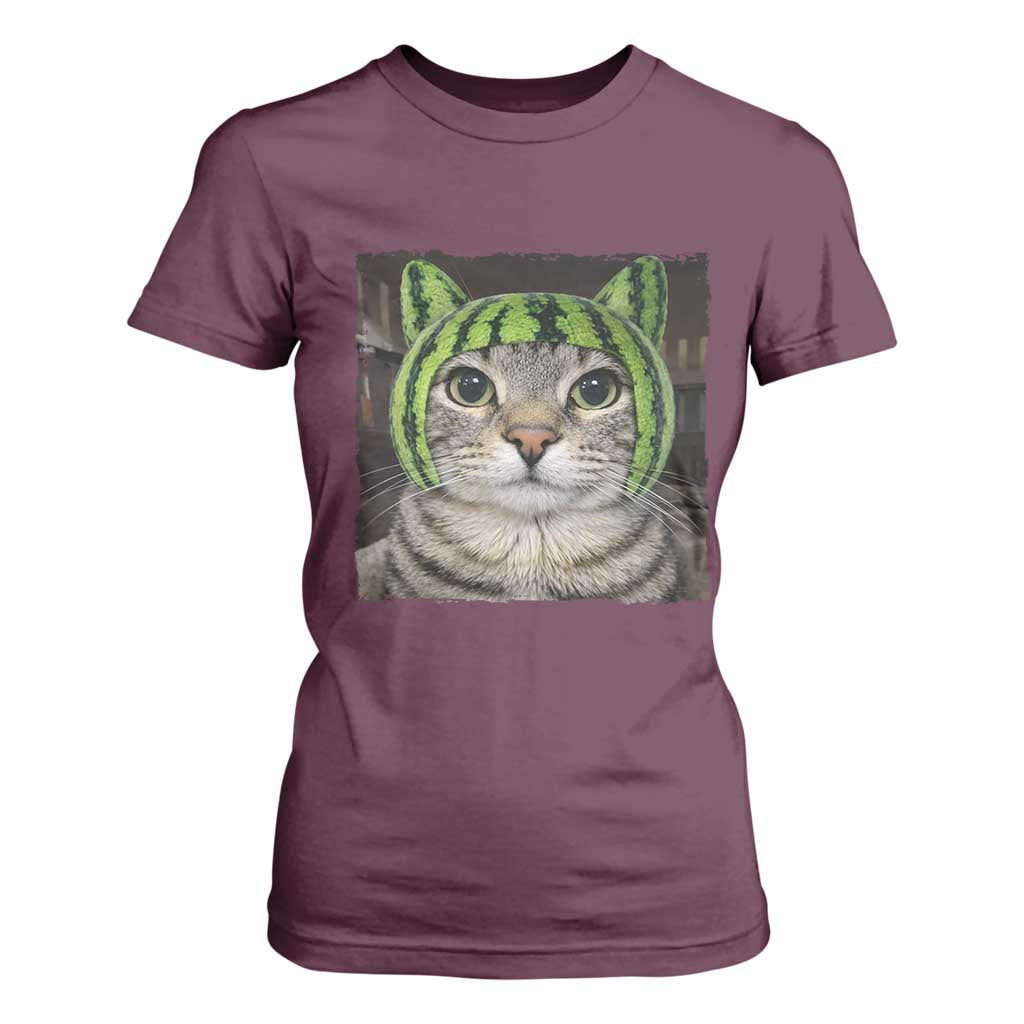Watermelon Cat Silly Cat Meme T Shirt For Women TS10 Maroon Print Your Wear