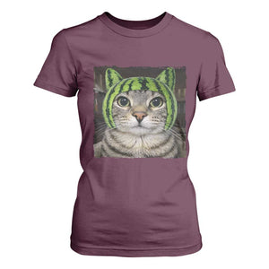 Watermelon Cat Silly Cat Meme T Shirt For Women TS10 Maroon Print Your Wear