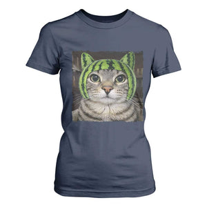 Watermelon Cat Silly Cat Meme T Shirt For Women TS10 Navy Print Your Wear