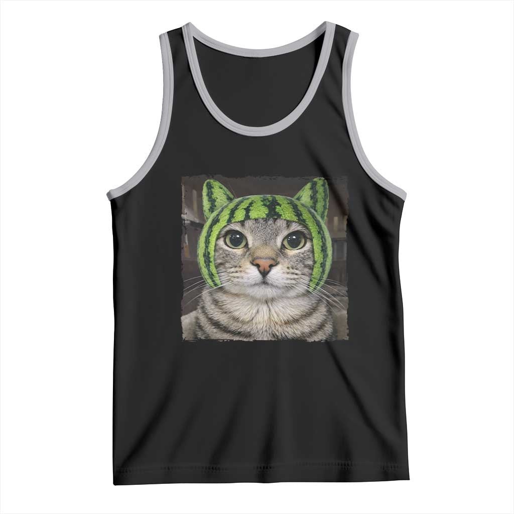 Watermelon Cat Silly Cat Meme Tank Top TS10 Black Athletic Heather Print Your Wear