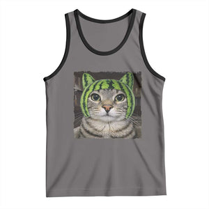Watermelon Cat Silly Cat Meme Tank Top TS10 Deep Heather Black Print Your Wear