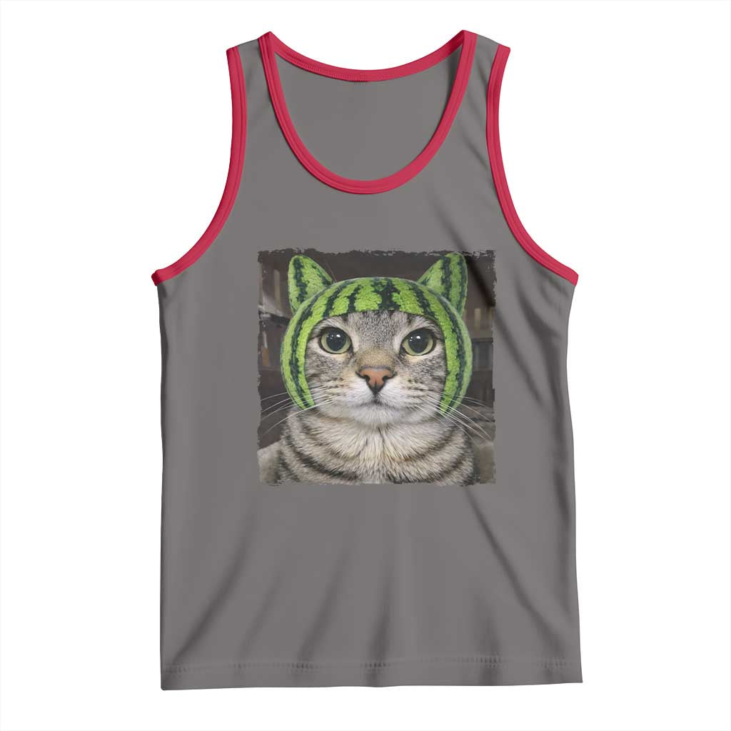 Watermelon Cat Silly Cat Meme Tank Top TS10 Deep Heather Red Print Your Wear