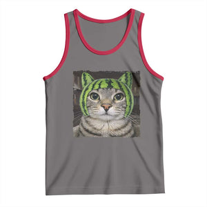 Watermelon Cat Silly Cat Meme Tank Top TS10 Deep Heather Red Print Your Wear
