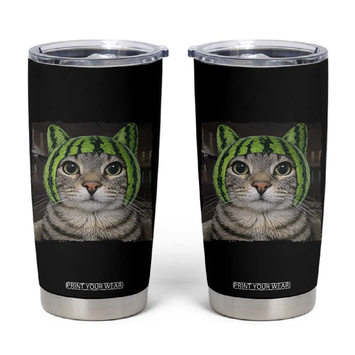 Watermelon Cat Silly Cat Meme Tumbler Cup TS10 Black Print Your Wear
