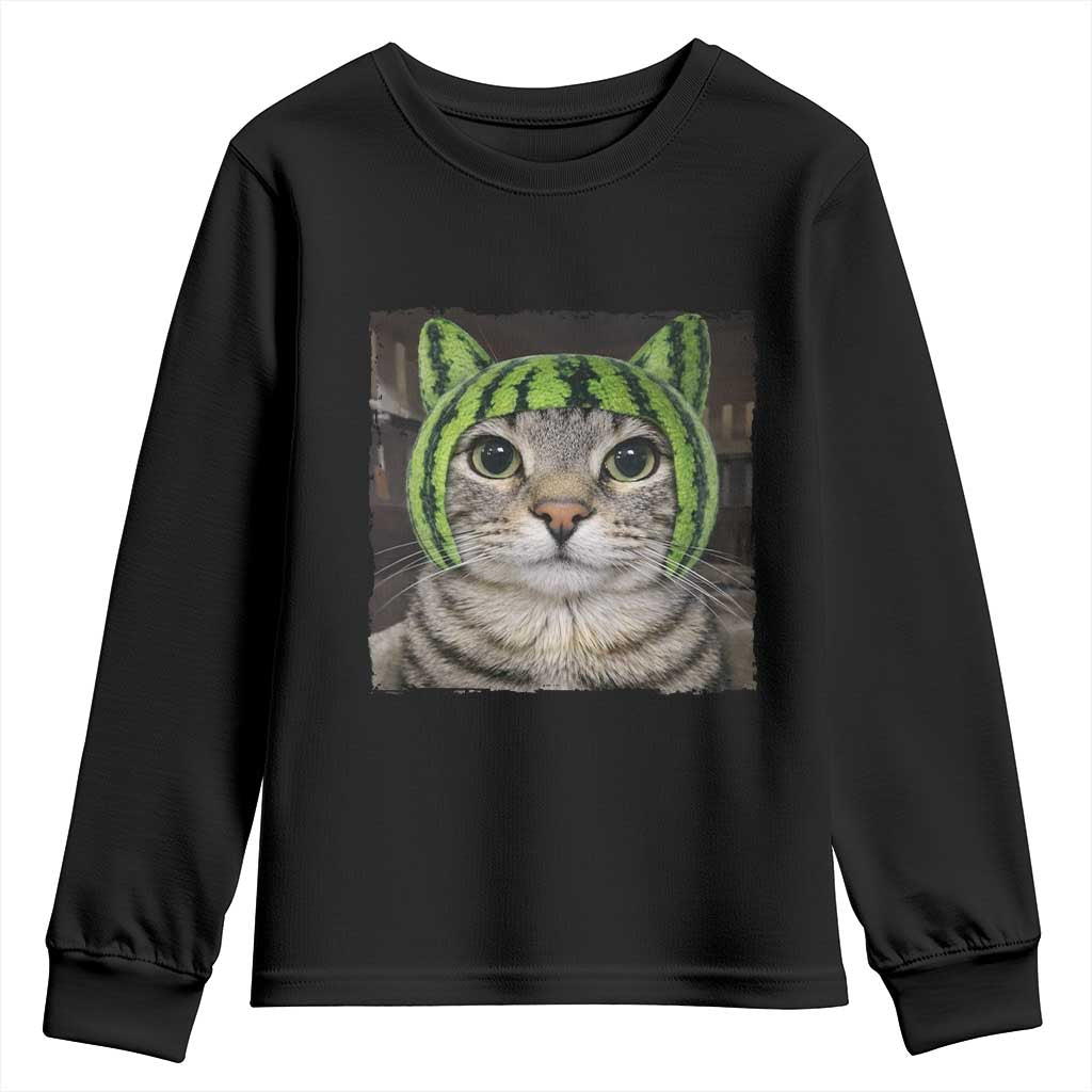 Watermelon Cat Silly Cat Meme Youth Sweatshirt TS10 Black Print Your Wear