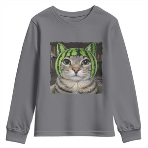 Watermelon Cat Silly Cat Meme Youth Sweatshirt TS10 Charcoal Print Your Wear