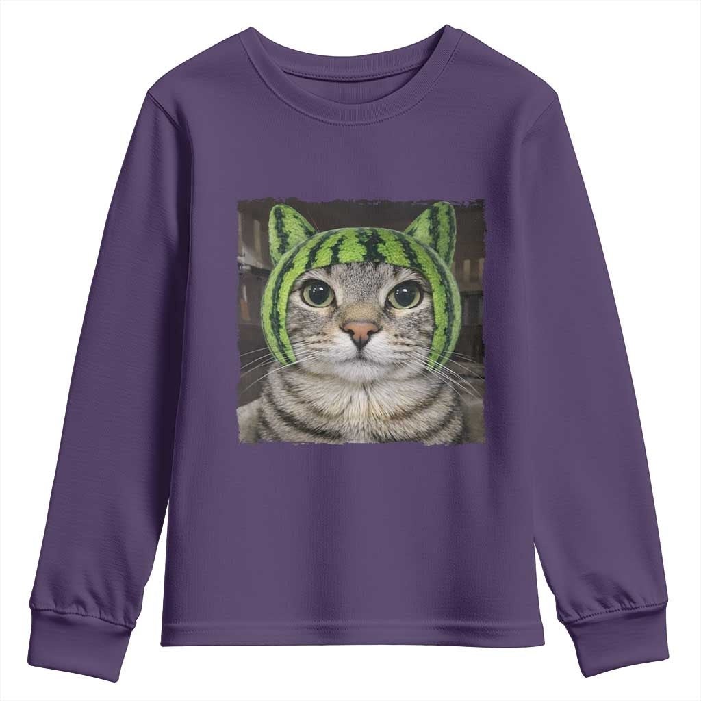 Watermelon Cat Silly Cat Meme Youth Sweatshirt TS10 Purple Print Your Wear