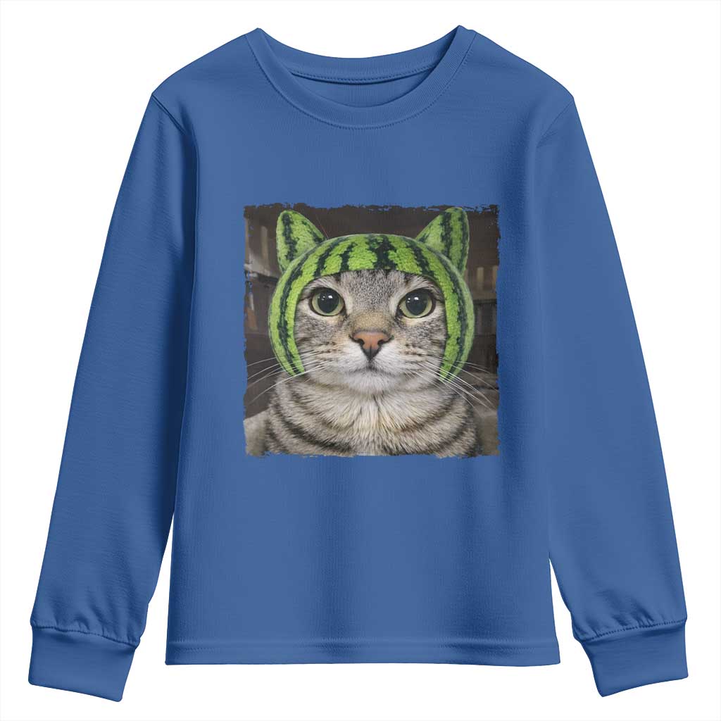 Watermelon Cat Silly Cat Meme Youth Sweatshirt TS10 Royal Blue Print Your Wear