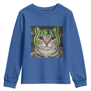 Watermelon Cat Silly Cat Meme Youth Sweatshirt TS10 Royal Blue Print Your Wear