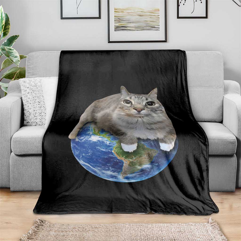 Earth Cat Silly Cat Meme Throw Blanket TS10 Print Your Wear