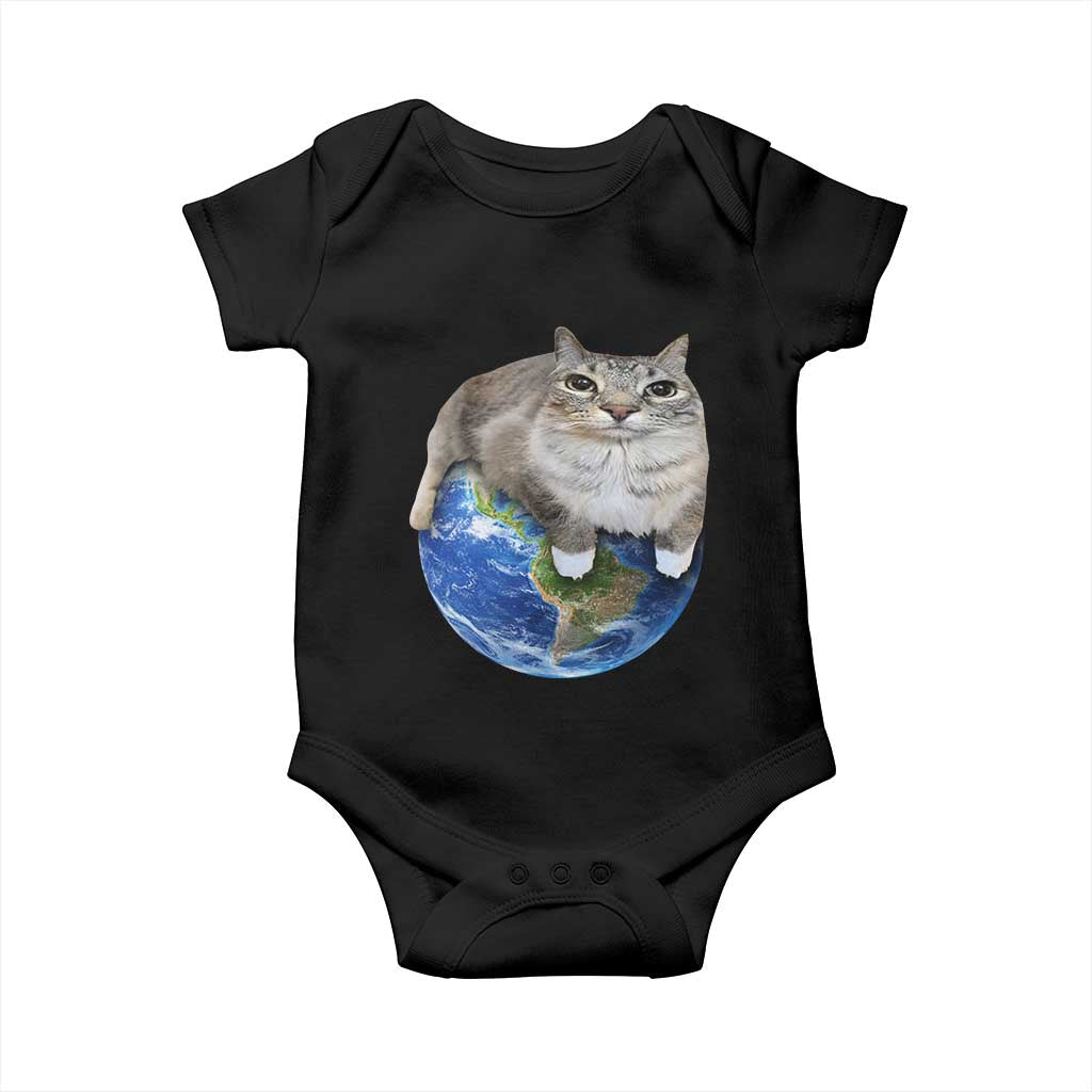Earth Cat Silly Cat Meme Baby Onesie TS10 Black Print Your Wear