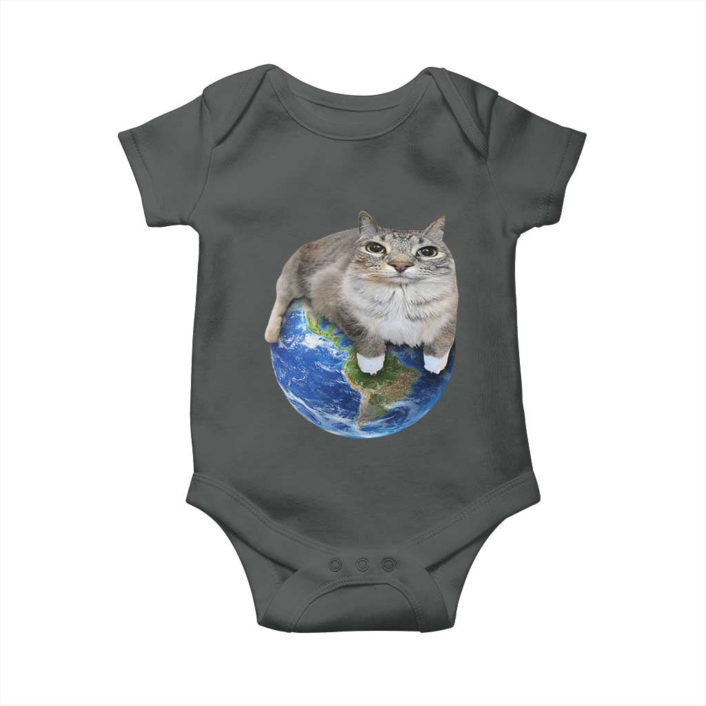Earth Cat Silly Cat Meme Baby Onesie TS10 Dark Heather Print Your Wear