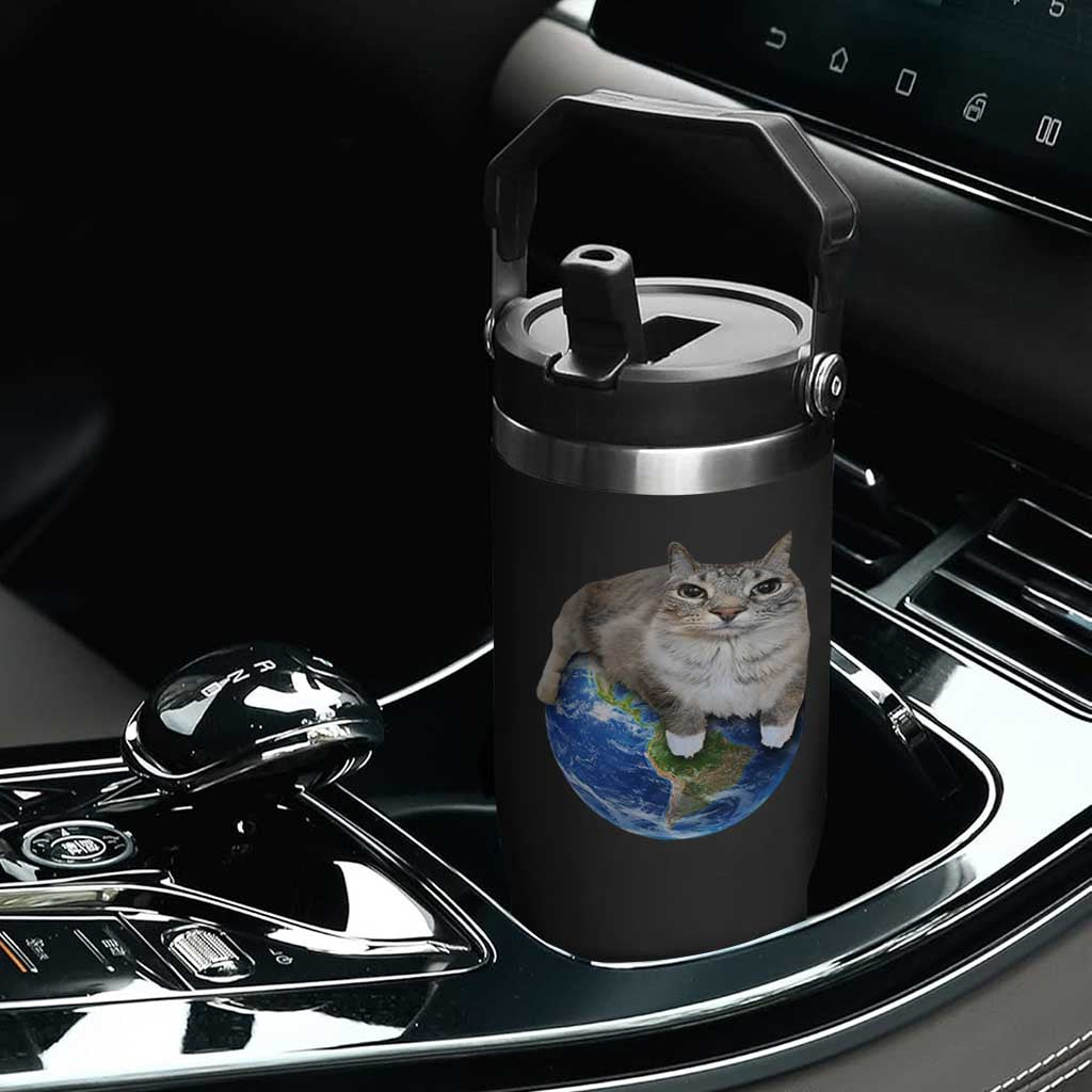 Earth Cat Silly Cat Meme Flip Straw Tumbler TS10 Print Your Wear
