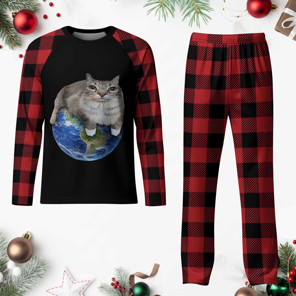 Earth Cat Silly Cat Meme Plaid Pajama Set TS10 Buffalo Plaid Print Your Wear