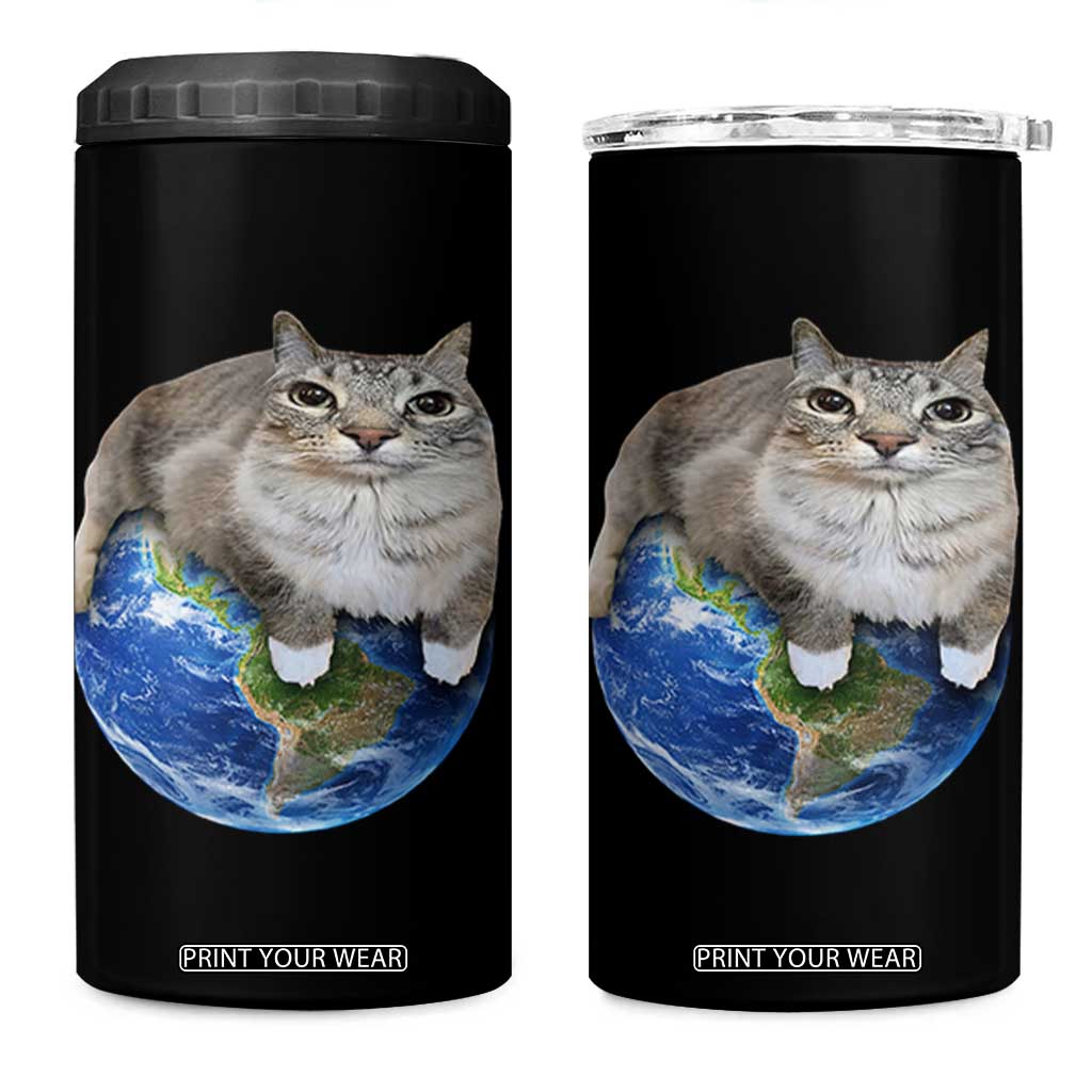 Earth Cat Silly Cat Meme 4 in 1 Can Cooler Tumbler TS10 One Size: 16 oz Black Print Your Wear