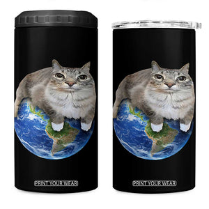 Earth Cat Silly Cat Meme 4 in 1 Can Cooler Tumbler TS10 One Size: 16 oz Black Print Your Wear