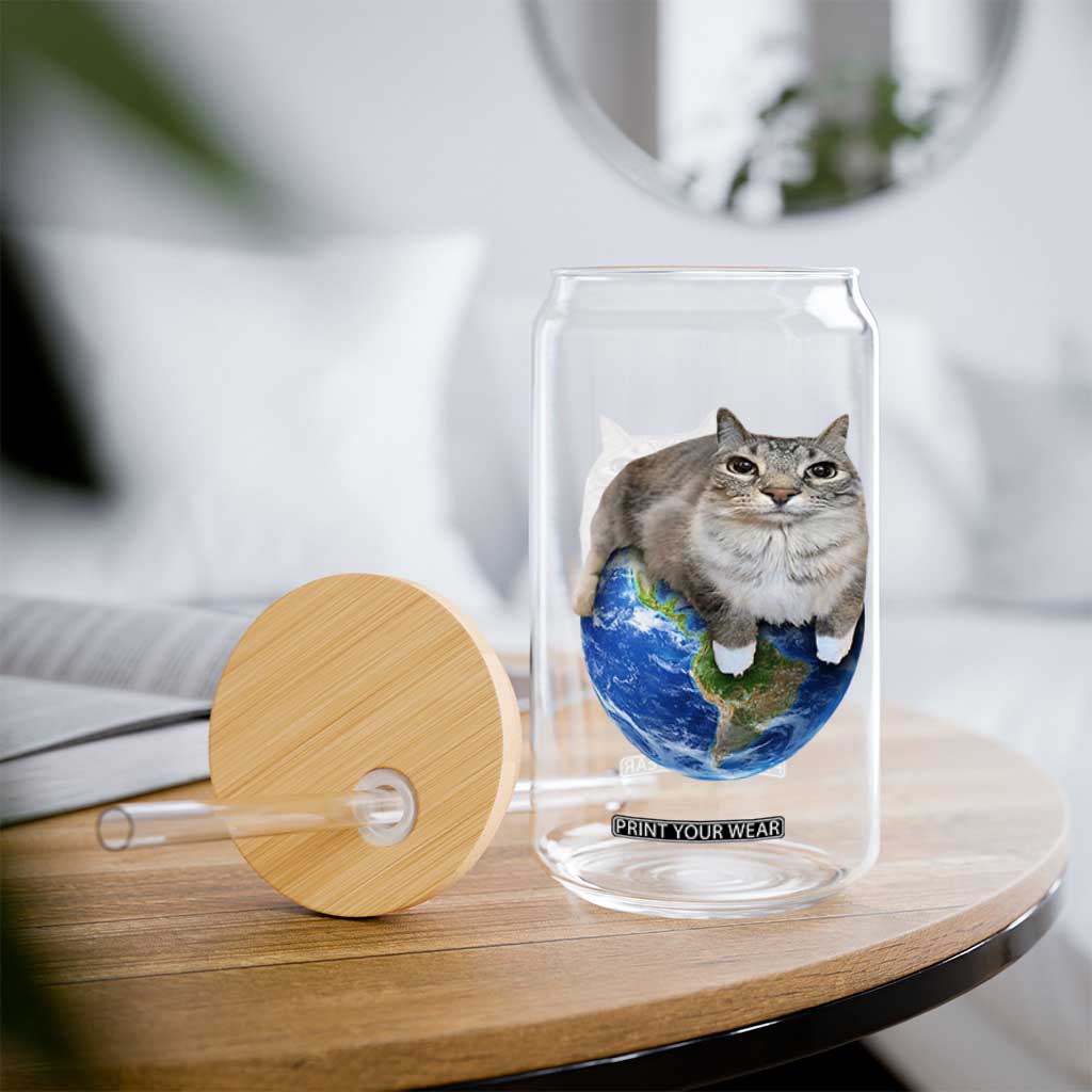 Earth Cat Silly Cat Meme Glass Can TS10 Print Your Wear