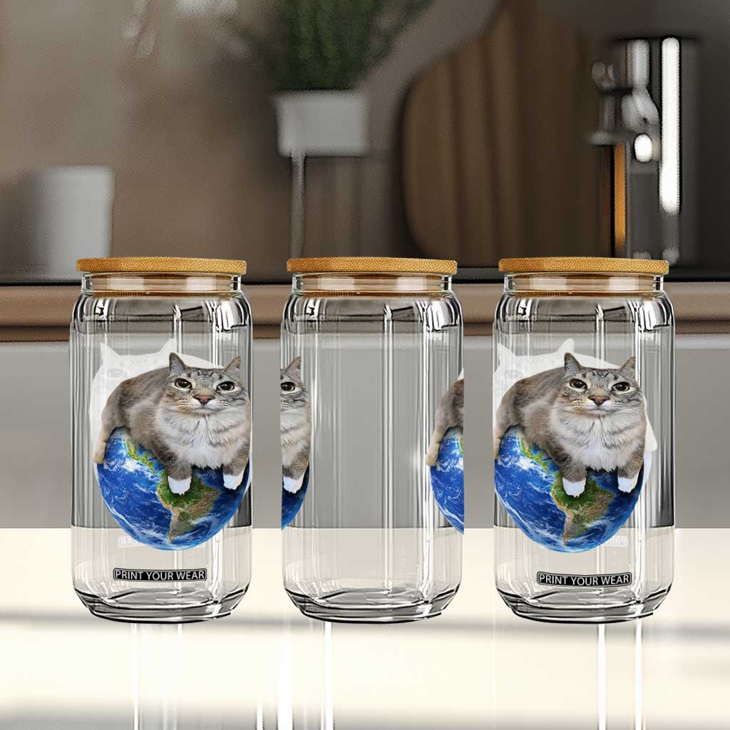 Earth Cat Silly Cat Meme Glass Can TS10 Print Your Wear