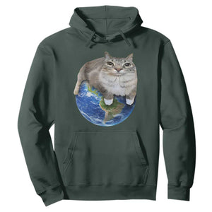 Earth Cat Silly Cat Meme Hoodie TS10 Dark Forest Green Print Your Wear