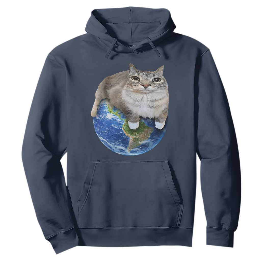 Earth Cat Silly Cat Meme Hoodie TS10 Navy Print Your Wear