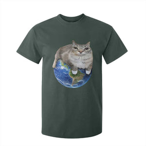 Earth Cat Silly Cat Meme T Shirt For Kid TS10 Dark Forest Green Print Your Wear