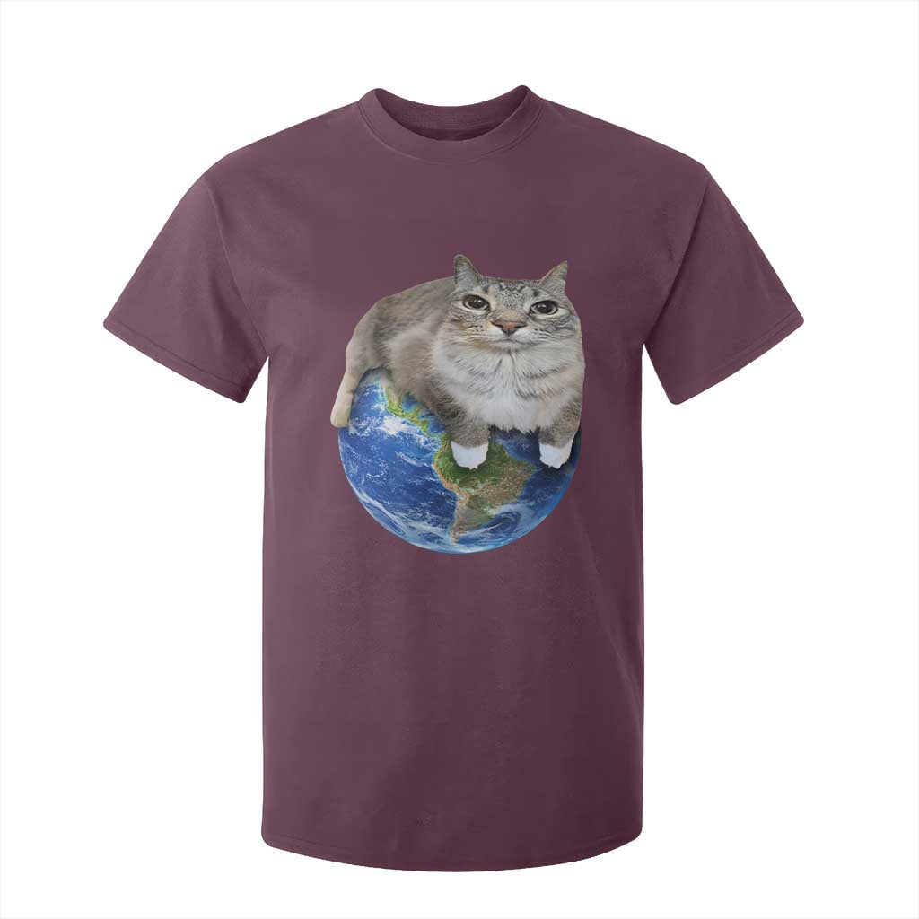 Earth Cat Silly Cat Meme T Shirt For Kid TS10 Maroon Print Your Wear