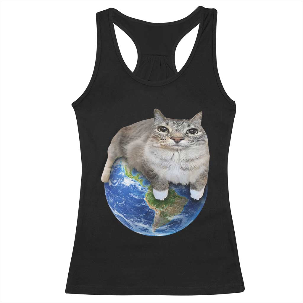 Earth Cat Silly Cat Meme Racerback Tank Top TS10 Black Print Your Wear