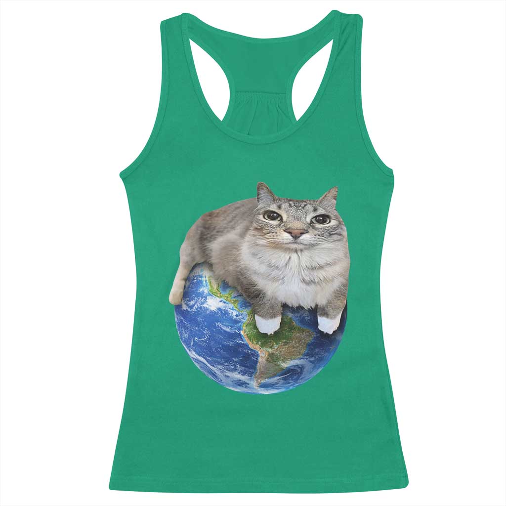 Earth Cat Silly Cat Meme Racerback Tank Top TS10 Irish Green Print Your Wear