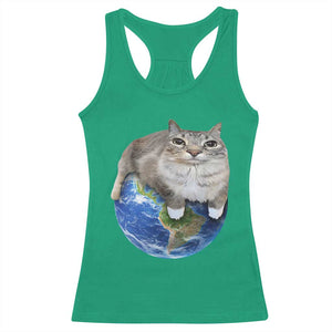 Earth Cat Silly Cat Meme Racerback Tank Top TS10 Irish Green Print Your Wear