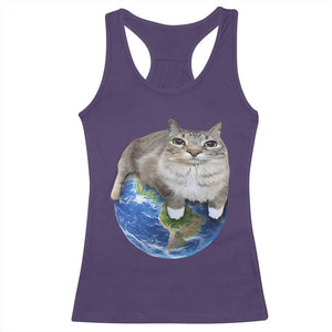 Earth Cat Silly Cat Meme Racerback Tank Top TS10 Purple Print Your Wear